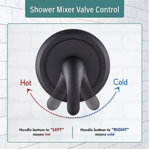 KEWEAI Bathroom Rainfall 8 Inch Shower System Angle Adjustable Circular Rain Shower Head Wall Mount with Curved Extension Arm with Pressure Balance Valve Single Function Matte Black