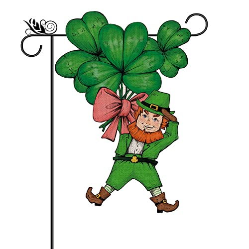 St Patricks Day Garden Flag Leprechauns Shamrocks Clovers Vertical Double Sided Holiday Yard Outdoor Decor 16 x 24 Inch