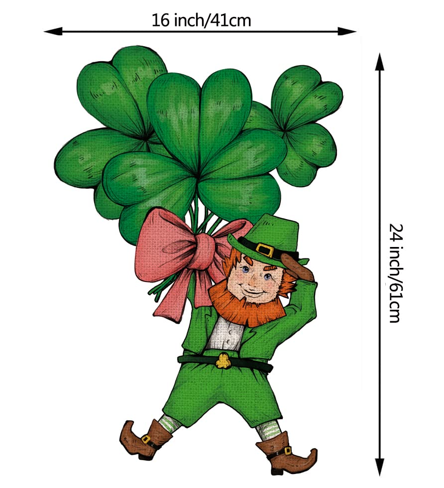 St Patricks Day Garden Flag Leprechauns Shamrocks Clovers Vertical Double Sided Holiday Yard Outdoor Decor 16 x 24 Inch