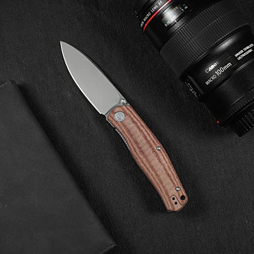 CIVIVI Sokoke Folding Knife, Ray Laconico Pocket Knife for EDC, 3.35" 14C28N Steel Blade Linen Micarta Handle Thumb Stud Opener Front Flipper Utility Knife C22007-3