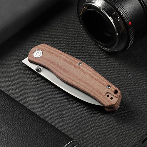 CIVIVI Sokoke Folding Knife, Ray Laconico Pocket Knife for EDC, 3.35" 14C28N Steel Blade Linen Micarta Handle Thumb Stud Opener Front Flipper Utility Knife C22007-3