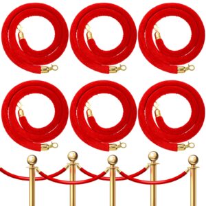 6 pieces velvet stanchion rope bulk 6 feet crowd control barriers safety velvet rope with polished gold hooks for movie theaters openings hotels, carpet, party, not include stanchion post (red)