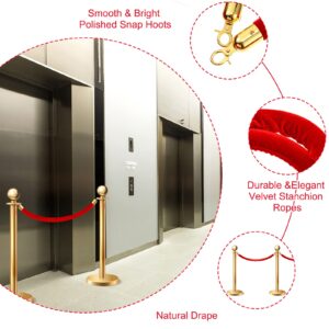 6 Pieces Velvet Stanchion Rope Bulk 6 Feet Crowd Control Barriers Safety Velvet Rope with Polished Gold Hooks for Movie Theaters Openings Hotels, Carpet, Party, Not Include Stanchion Post (Red)