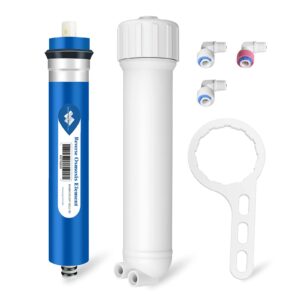 membrane solutions ro membrane, reverse osmosis membrane replacement with housing, wrench, 1/4" quick-connect fittings, check valve for water filter purifier (50g with housing)