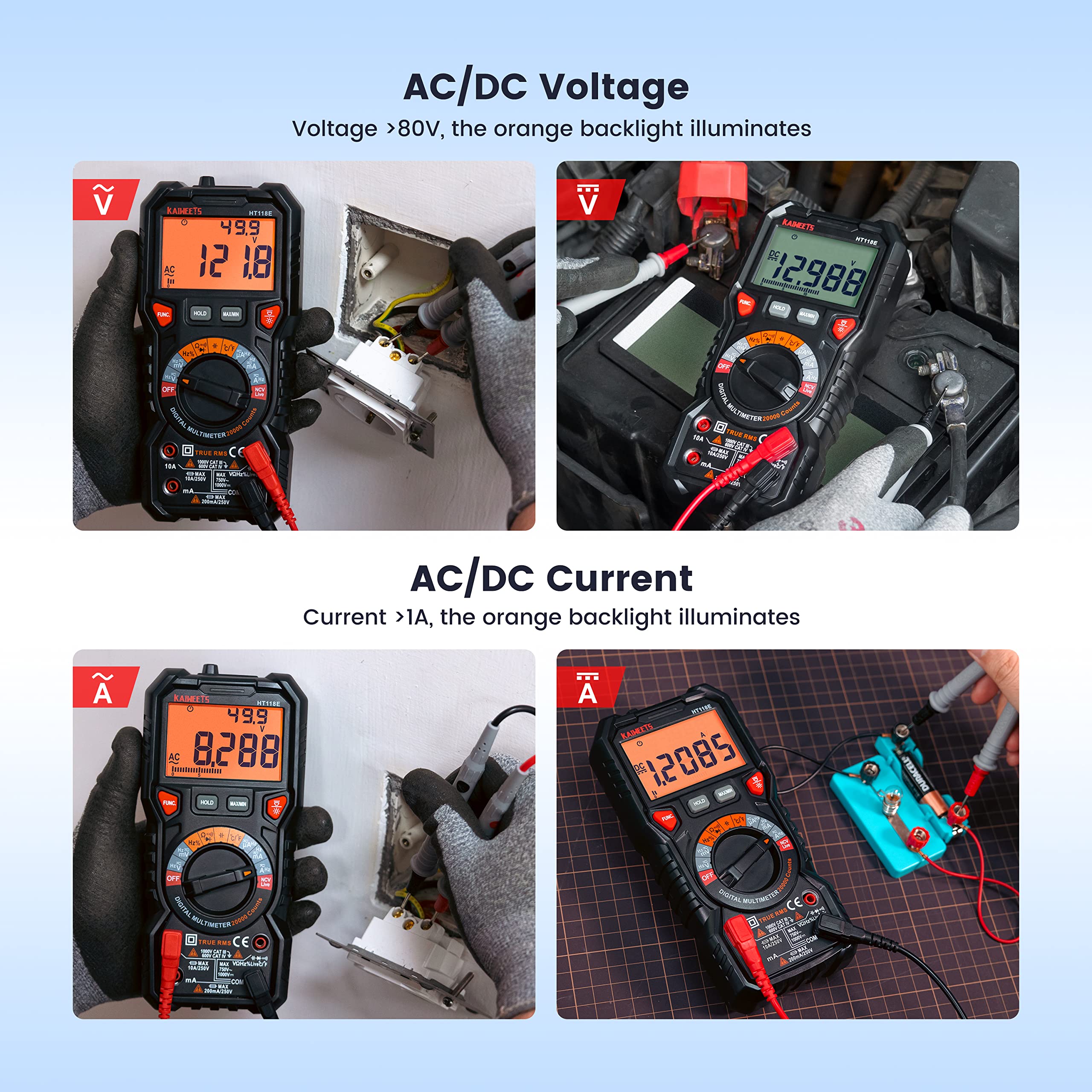 KAIWEETS Digital Multimeter with Case,20000, 2000 Counts DC AC Voltmeter, Ohm Volt Amp Test Meter and Continuity Test Diode Voltage Tester for Household Outlet, Automotive Battery Test