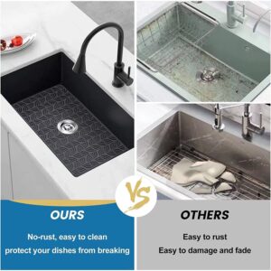 Premium Silicone Sink Protector for Kitchen Sink, 26''x 14''Kitchen Sink Mat Grid with Center Drain, Upgrade Heat Resistant & Non-Slip, Perfect for Bottom of Farmhouse Stainless Steel Porcelain Sink