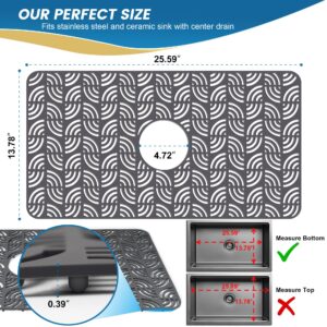 Premium Silicone Sink Protector for Kitchen Sink, 26''x 14''Kitchen Sink Mat Grid with Center Drain, Upgrade Heat Resistant & Non-Slip, Perfect for Bottom of Farmhouse Stainless Steel Porcelain Sink