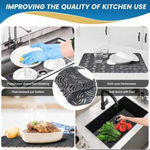 Premium Silicone Sink Protector for Kitchen Sink, 26''x 14''Kitchen Sink Mat Grid with Center Drain, Upgrade Heat Resistant & Non-Slip, Perfect for Bottom of Farmhouse Stainless Steel Porcelain Sink