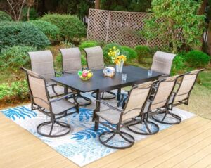 phi villa outdoor dining set for 8, patio table and chairs set with 8 padded swivel dining chairs & full metal extendable table for poolside lawn garden