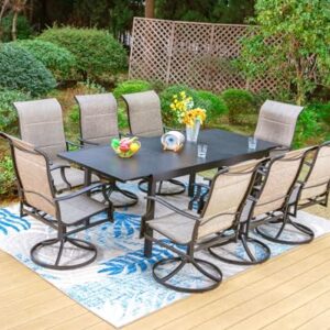 PHI VILLA Outdoor Dining Set for 8, Patio Table and Chairs Set with 8 Padded Swivel Dining Chairs & Full Metal Extendable Table for Poolside Lawn Garden