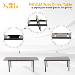 PHI VILLA Outdoor Dining Set for 8, Patio Table and Chairs Set with 8 Padded Swivel Dining Chairs & Full Metal Extendable Table for Poolside Lawn Garden