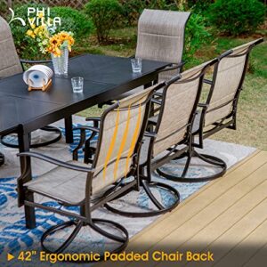 PHI VILLA Outdoor Dining Set for 8, Patio Table and Chairs Set with 8 Padded Swivel Dining Chairs & Full Metal Extendable Table for Poolside Lawn Garden