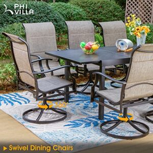 PHI VILLA Outdoor Dining Set for 8, Patio Table and Chairs Set with 8 Padded Swivel Dining Chairs & Full Metal Extendable Table for Poolside Lawn Garden