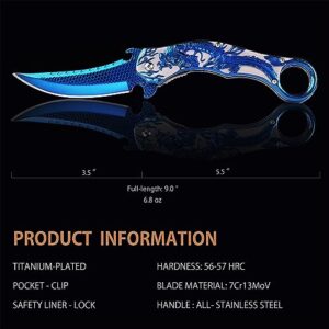 Vividstill Pocket Knife for Men, Cool Folding Knife With 3D Dragon Relief, Great Gift Edc Knife For Men Outdoor Survival Camping Hiking (Black)