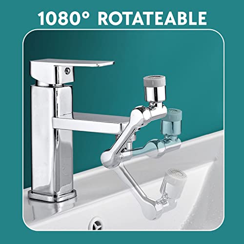 DREAM BRIGHT 1080 Swivel Faucet Aerator for Kitchen - Rotatable Faucet Extender - Large Angle Rotating Splash Filter Faucet - Adjustable Kitchen Faucet Extender with Adjustable 2 Water Outlet Modes