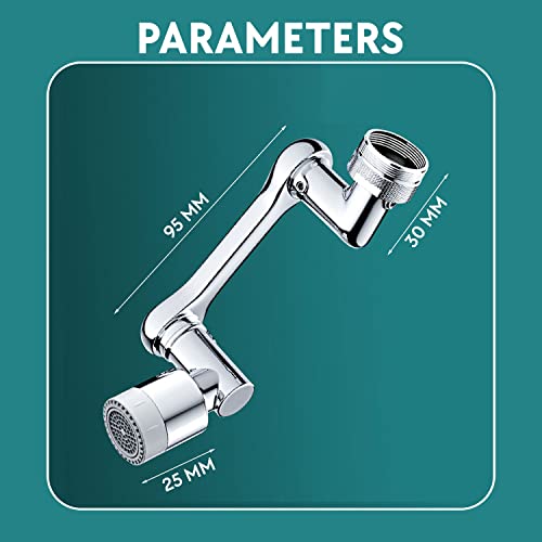 DREAM BRIGHT 1080 Swivel Faucet Aerator for Kitchen - Rotatable Faucet Extender - Large Angle Rotating Splash Filter Faucet - Adjustable Kitchen Faucet Extender with Adjustable 2 Water Outlet Modes