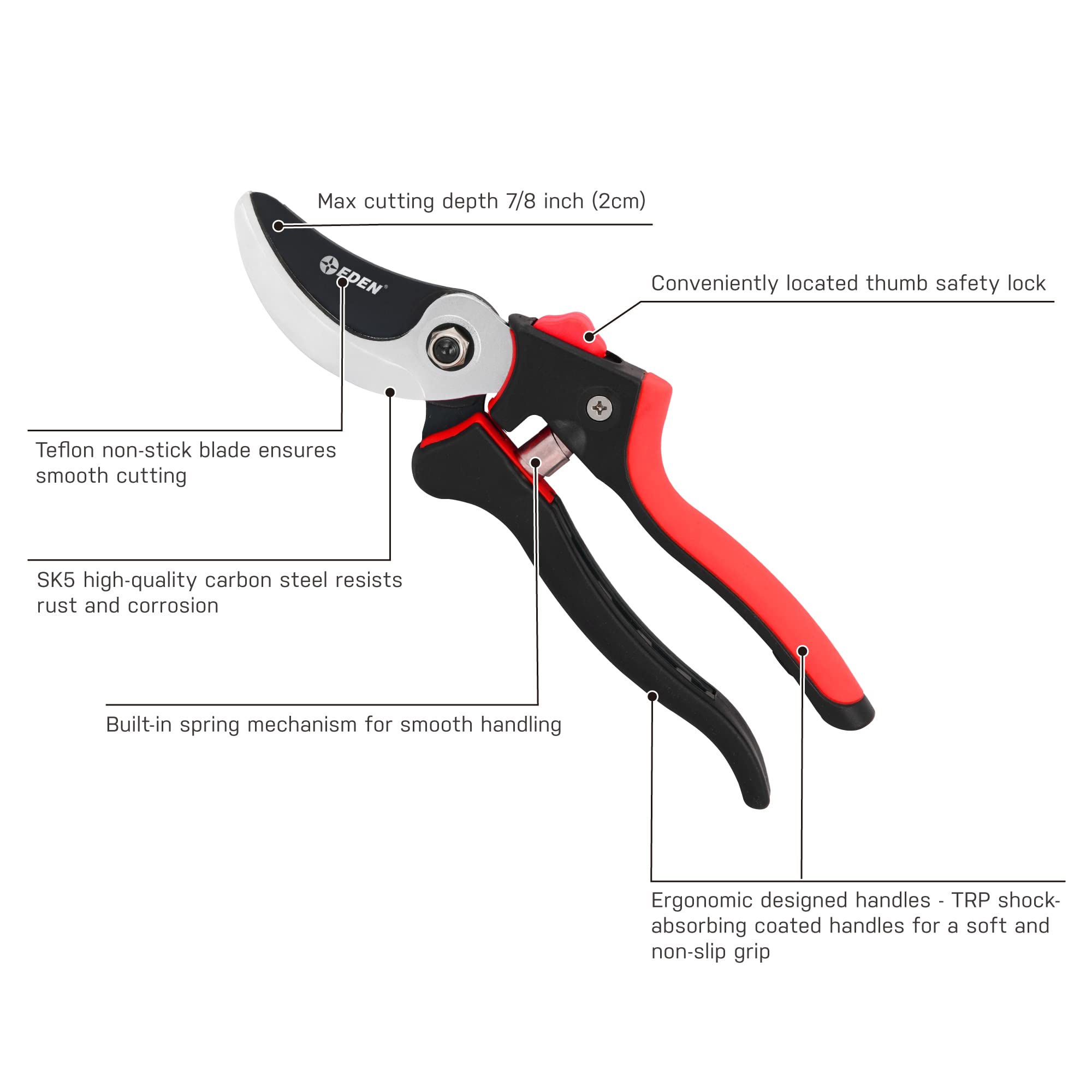 Eden Professional Sharp Bypass Pruning Shears, Tree Trimmers Secateurs,Hand Pruner, Garden Shears,Clippers For Garden, Bonsai Cutters (Model# 39001)