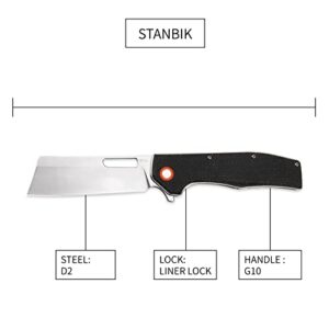 STANBIK Pocket Knife with G10 Flax fibre Handle,EDC Folding Pocket Knife with 3.5in D2 Blade for Camping Survival, Fathers Day, Gifts for Men Dad Husband.