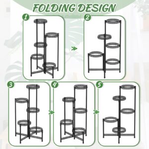 iDavosic.ly 5 Tier Metal Plant Stand for Indoor Outdoor, Foldable Corner Tall Plant Shelf Display Stand for Multiple Plants, Wrought Iron Flower Pot Holder for Living Room Balcony Garden Patio