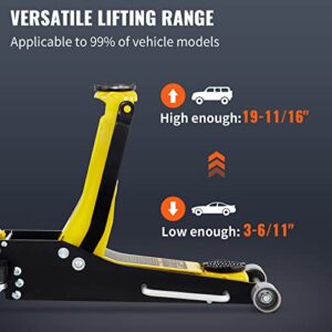 VEVOR 3 Ton Low Profile , Aluminum and Steel Racing Floor Jack with Dual Pistons Quick Lift Pump for Sport Utility Vehicle, Lifting Range 3-6/11"-19-11/16", yellow,black