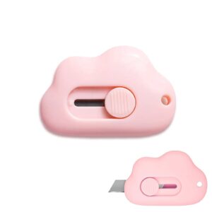 mini box cutter,right or left handed mini cutter, cloud utility knife cat paw shape keychain box opener, retractable portable cutter knife[pink] pilipane