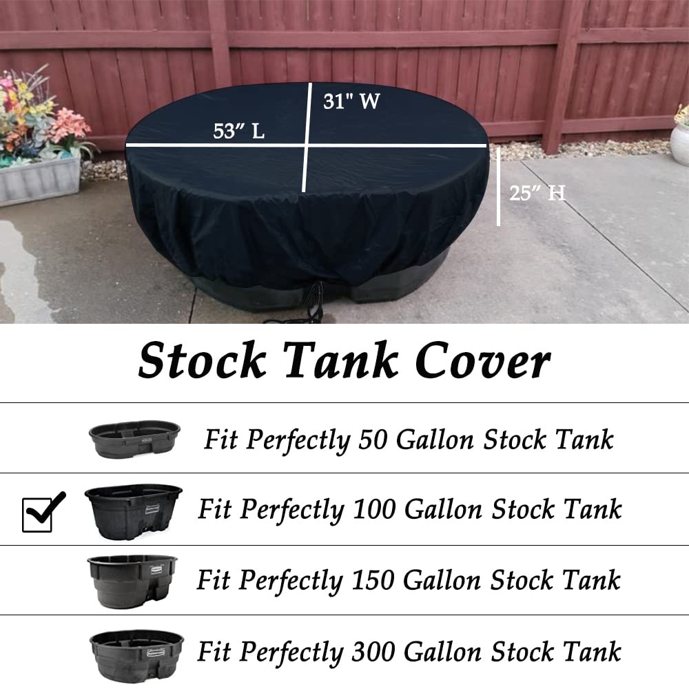 StorMaster Waterproof Stock Tank Cover for 100 Gallon Rubbermaid Stock Water Tank Pool Pond Cover Ice Hot Bath Tub Cover Oval