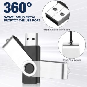 Aoriher 50 Pack USB 2.0 Flash Drives Bulk, Portable USB Thumb Drives with Lanyards, Swivel Flash Drives Thumb Drives for Office School Data Storage (Black, Silver, 2GB)