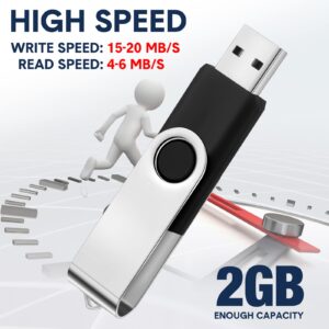 Aoriher 50 Pack USB 2.0 Flash Drives Bulk, Portable USB Thumb Drives with Lanyards, Swivel Flash Drives Thumb Drives for Office School Data Storage (Black, Silver, 2GB)