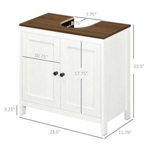 kleankin Modern Bathroom Sink Cabinet, Floor Standing Under Sink Cabinet, Freestanding Storage Cupboard with Adjustable Shelf, Double Doors, Antique White