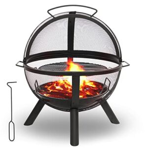 fire pits for outside, 35” round ball wood firepit outside burning patio fire pit fireplace for camping, outdoor heating, bonfire and picnic