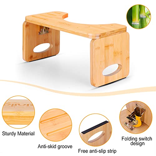 Beinilai Toilet Stool, Foldable Toilet Stool Squat Adult for Bathroom, Bamboo Poop Stool for Adult, 8 Inches Squatting Bathroom Potty Stool with 2 Packs Anti-Slip Strip（Natural Color）