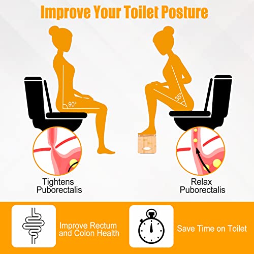 Beinilai Toilet Stool, Foldable Toilet Stool Squat Adult for Bathroom, Bamboo Poop Stool for Adult, 8 Inches Squatting Bathroom Potty Stool with 2 Packs Anti-Slip Strip（Natural Color）