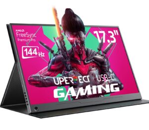 uperfect portable monitor, 17.3" 144hz portable gaming monitor amd freesync fhd 1080p hdr ips laptop computer monitor w/vesa & case usb c external screen for esports