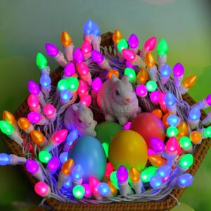 Solduce Easter String Lights LED Multi Color Glass C3 Lights 50 Count Easter Pastel Light 120V UL Certified Connectable Outdoor String Light White Wire for Party Patio Home