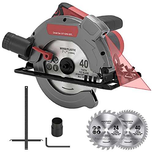 Circular Saw, 3M Corded Skill Saw with Laser Guide, 1500W Power Electric Saws, 5000 RPM with 2 Circular Saw Blades(24T for Wood Cutting, 40T for Metal Cutting)