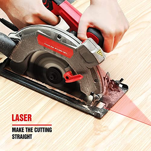 Circular Saw, 3M Corded Skill Saw with Laser Guide, 1500W Power Electric Saws, 5000 RPM with 2 Circular Saw Blades(24T for Wood Cutting, 40T for Metal Cutting)