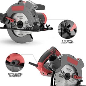 Circular Saw, 3M Corded Skill Saw with Laser Guide, 1500W Power Electric Saws, 5000 RPM with 2 Circular Saw Blades(24T for Wood Cutting, 40T for Metal Cutting)