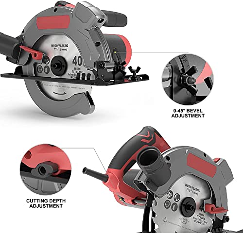 Circular Saw, 3M Corded Skill Saw with Laser Guide, 1500W Power Electric Saws, 5000 RPM with 2 Circular Saw Blades(24T for Wood Cutting, 40T for Metal Cutting)