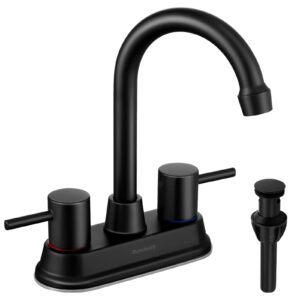 4 inch centerset black bathroom faucet, 2 handle lead-free faucet for bathroom sink 2~3 hole,360 swivel spout rv bathroom vanity sink faucet with pop up drain,matte black