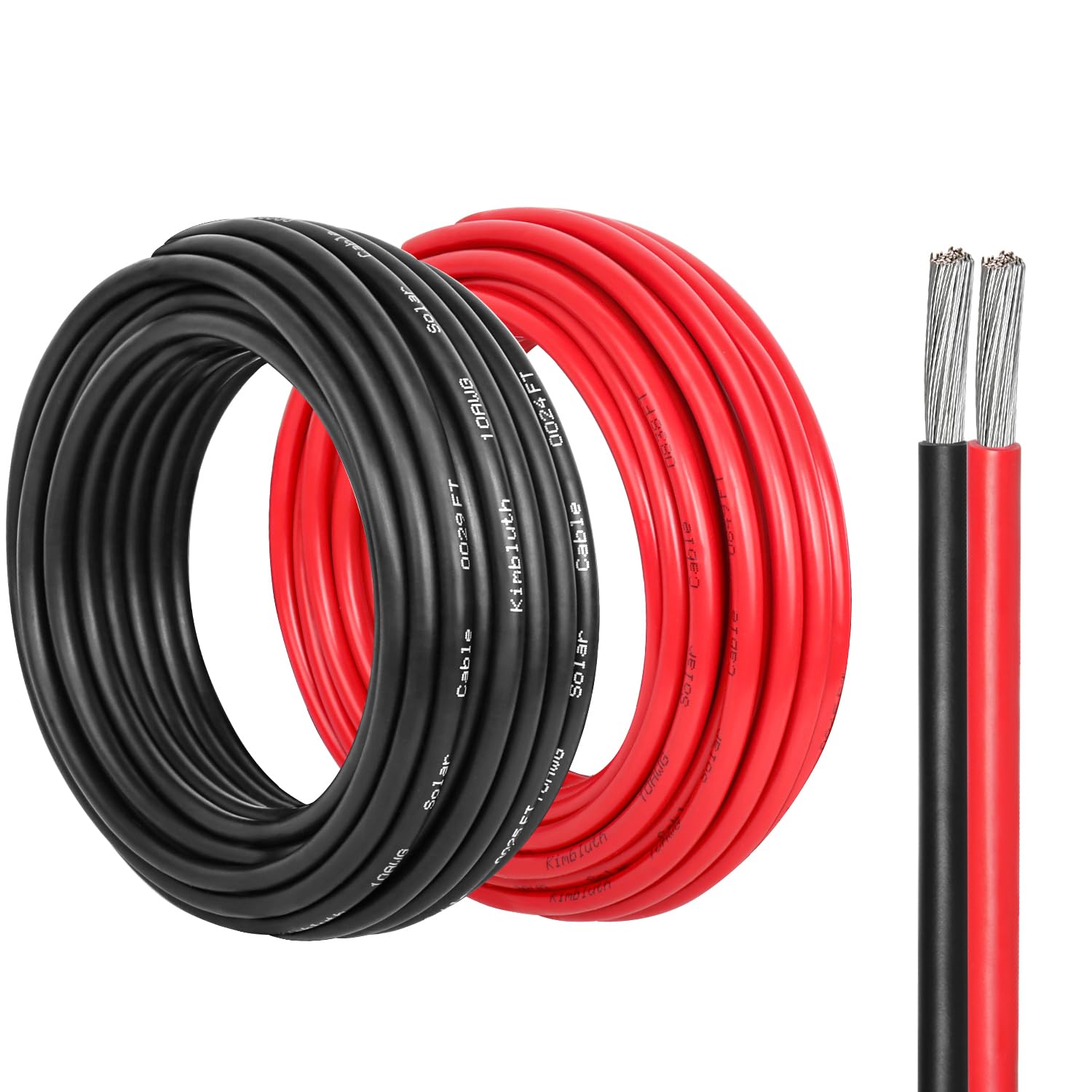 Kimbluth 10 Gauge Marine Wire 10FT Red + 10FT Black Tinned Copper Wire, 10 AWG Solar Cable OFC Oxygen Free Copper Wire for Solar Panel, Automotive, Trailer, Marine, RV