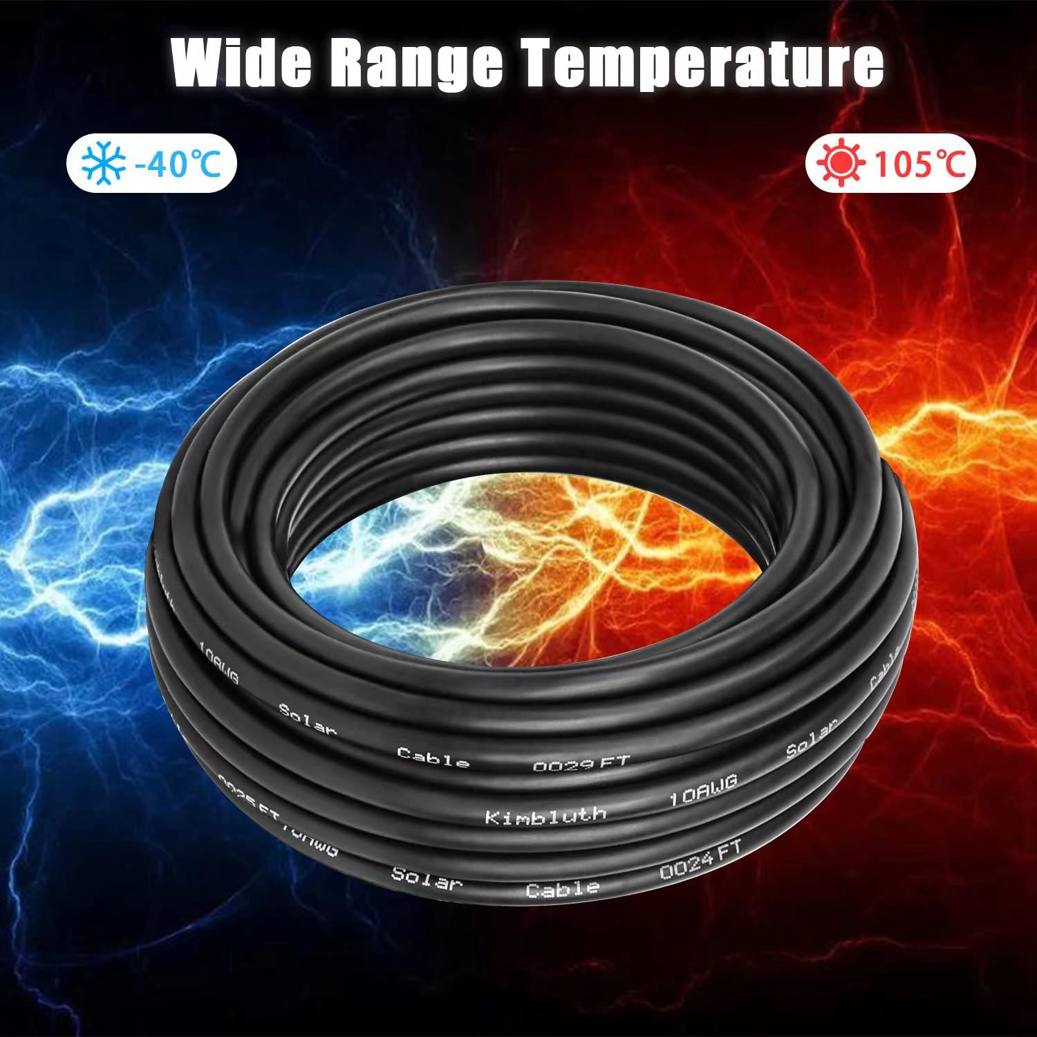 Kimbluth 10 Gauge Marine Wire 10FT Red + 10FT Black Tinned Copper Wire, 10 AWG Solar Cable OFC Oxygen Free Copper Wire for Solar Panel, Automotive, Trailer, Marine, RV