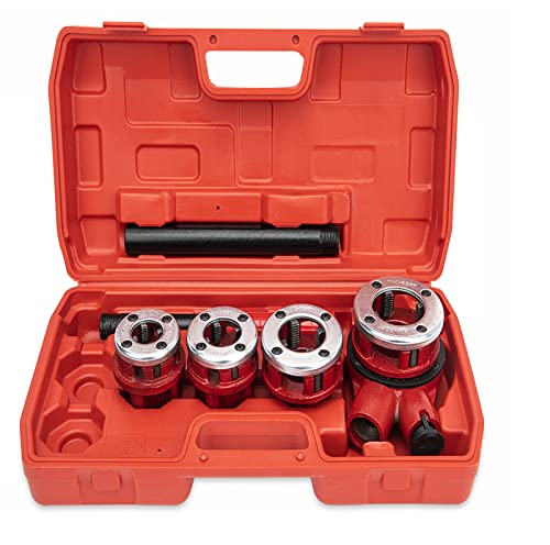 Ratchet Pipe Threader Kit, Ratcheting Pipe Threading Tool Set with 4 Dies 1/2" 3/4" 1" 1-1/4",for Professional Cutting & Pipe Threaders