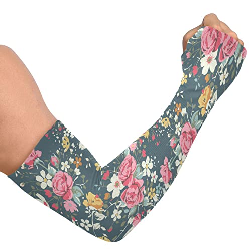 Dussdil Vintage Rose Leaves Gardening Arm Sleeves Farmers UV Sun Protection Cooling Arm Sleeves for Garden Farm Women Men with Thumb Hole