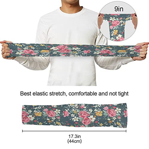 Dussdil Vintage Rose Leaves Gardening Arm Sleeves Farmers UV Sun Protection Cooling Arm Sleeves for Garden Farm Women Men with Thumb Hole