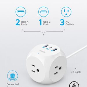 Anker Power Strip with USB C, PowerCube with 3 Outlets & 30W USB C and Anker USB C Power Strip Surge Protector(300J),6 Outlets and 20W Power Delivery