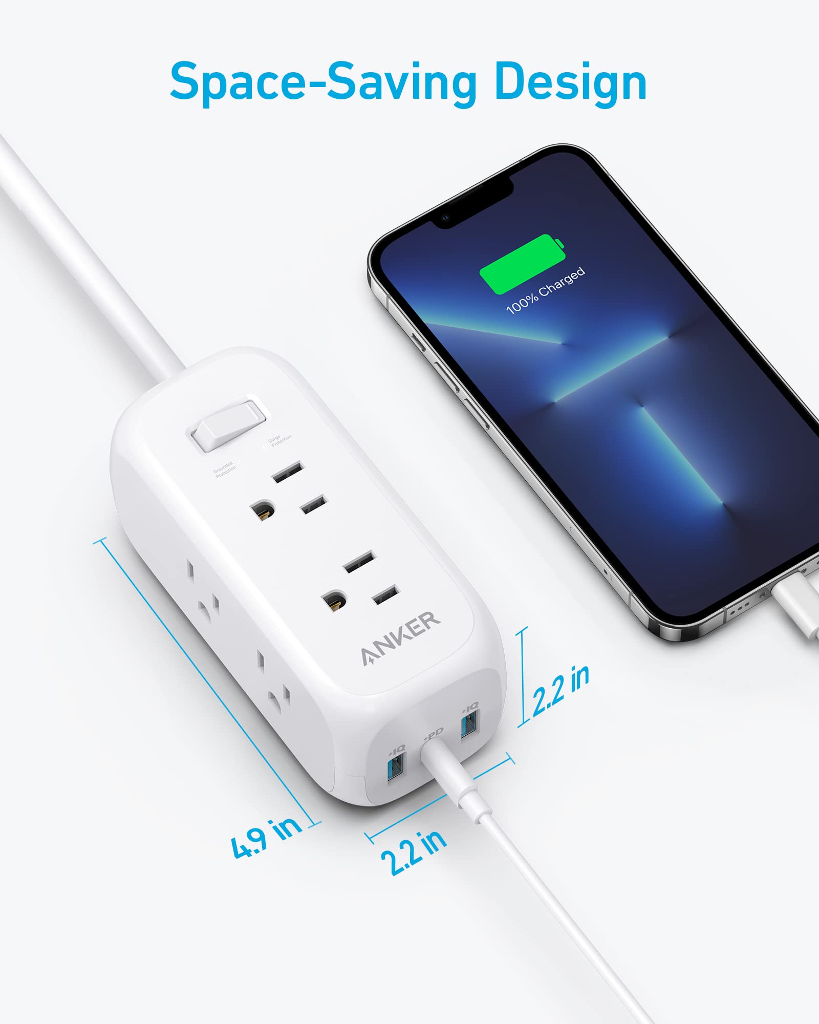 Anker Power Strip with USB C, PowerCube with 3 Outlets & 30W USB C and Anker USB C Power Strip Surge Protector(300J),6 Outlets and 20W Power Delivery