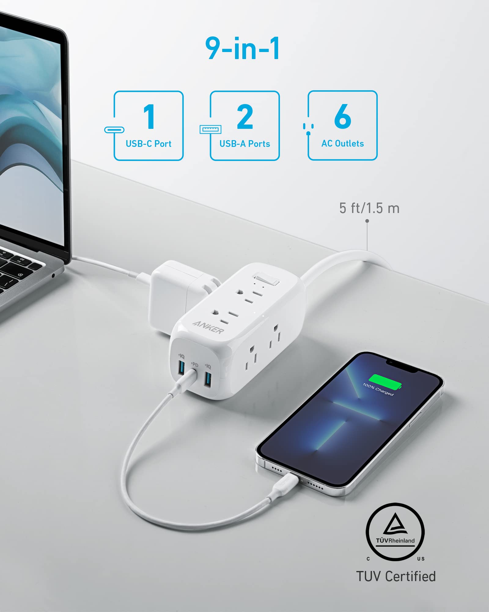 Anker Power Strip with USB C, PowerCube with 3 Outlets & 30W USB C and Anker USB C Power Strip Surge Protector(300J),6 Outlets and 20W Power Delivery