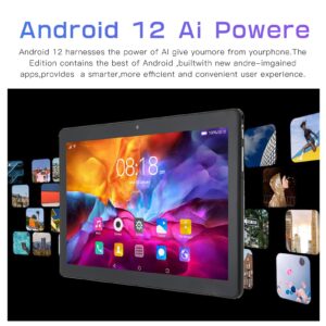Jectse 10.1 Inch Tablet, 1960x1080 IPS HD 6GB 128GB 2.4G 5G WiFi Table with 2MP 5MP Dual Camera, 8800mAh 10 Core Touch Screen Calling Tablet for Android12, Black