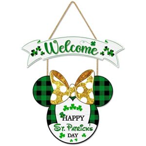 st patrick's day door sign decorations wood hanging signs, mouse welcome front door decor shamrock, wooden large size happy st. patrick's day party decor, irish home window wall yard signs 2 panels