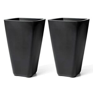 step2 bridgeview tall square planter box, large outside all-season all-weather gardening pot for patio and front porch, onyx black, 2-pack